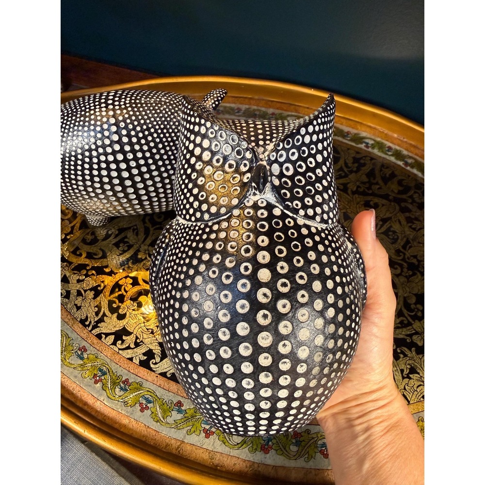 Pier 1 Imports Black & White Polka Dot Pig and Owl Figurine Set - Picture 11 of 15